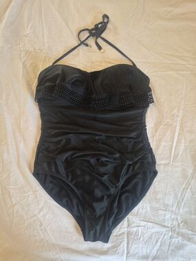 Black Ruffle Bandeau One-Piece Swimsuit